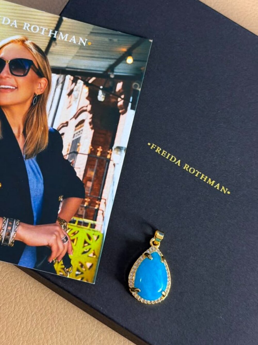 FREIDA ROTHMAN VAULT - Gold with Faceted Blue Stones Pendant
